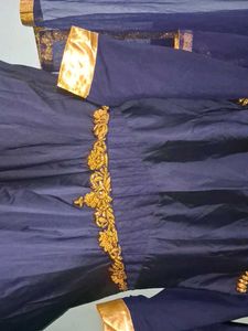 Elegant Navy Blue Kurta Set with Gold Embellishmen