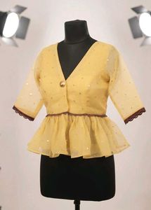 Mustard Yellow Peplum Lehenga Choli with Net Dupat