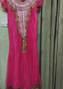 Pink Embroidered Anarkali Kurta Set With Heavy Wor