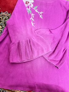 Floral Embroidered Ruffle Sleeve Top