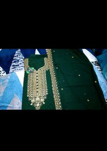 Emerald Green Embroidered dress material