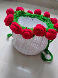 Crocheted Rose Flower Pot