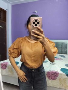 Stylish brownesh Puff Sleeve Top