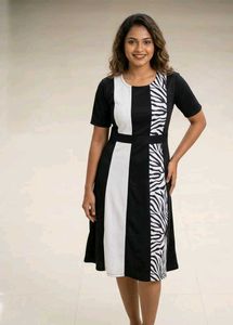 Monochrome Zebra Print Midi Dress