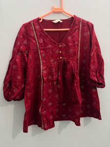 Maroon Printed Kurta