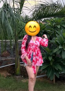 Pink Butterfly Print Tie-Front Top