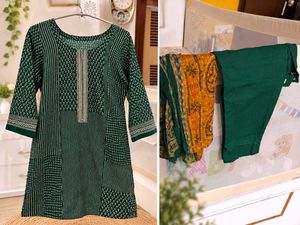 Green Printed Kurta Set with Dupatta