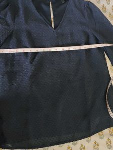 Navy Blue Textured V-Neck Top