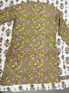 Olive Green Cotton Kurti-WESTSIDE