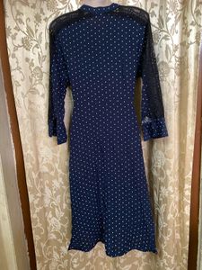 ZARA Navy Polka Dot Tie-Front Dress