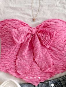 Cute Pink Bow Bandeau Top
