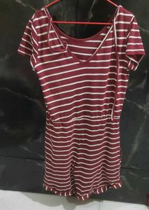 Maroon & White Striped Romper