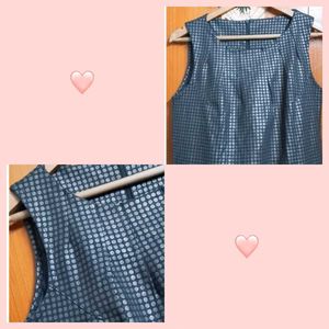 Korean Metallic Grid Print Sleeveless Dress
