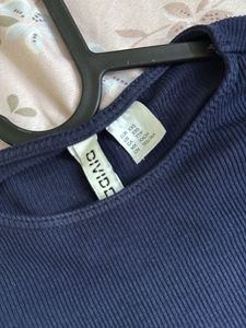 Navy Blue Long Sleeve Crop Top