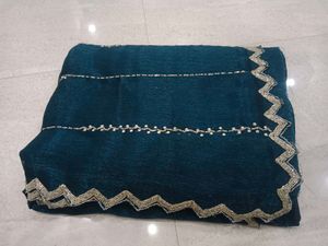 Elegant Teal Saree with Silver Border