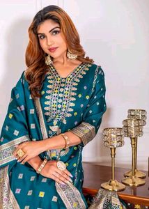 Teal Embroidered Kurta Set with Dupatta