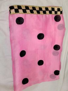 Pink Polka Dot Saree with Decorative Border