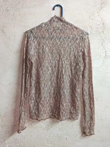 Summer See-through Lace Turtleneck Top Sheer