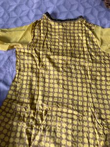 Yellow &amp; Brown Printed Kurta