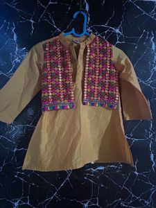 Yellow Kurta with Embroidered Jacket