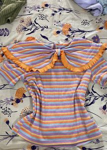 Y2K Striped Bow Top