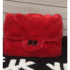 Red Faux Fur Shoulder Bag