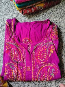 Embroidered Magenta Kurta