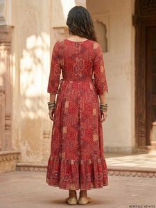 Elegant Red Printed anarkali