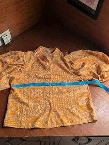 Unique Puff Sleeve Yellow Crop Shirt