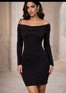 Sparkly Off-Shoulder Long Sleeve Mini Dress