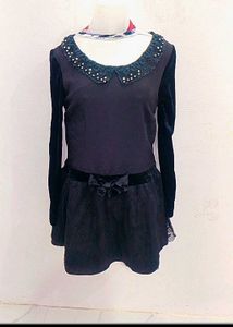 Black Embellished Collar Dress