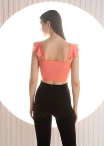Clovia Coral Cropped Sports Top with Ruffle Straps