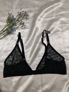 Size- 34B-36B Sheer Black Heart Print Bra