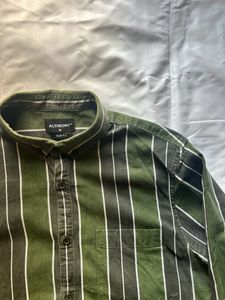 Green Striped Slim Fit Shirt - Size M