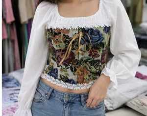 Floral Corset Top with White Puff Sleeves
