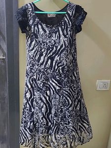 Beautiful Black And White Animal Printed Net Kurta