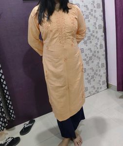 Cream Cotton Embroidered Kurti | New ✨