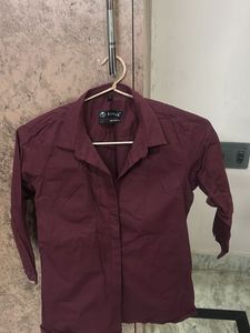 Maroon Collared Button-Down Shirt