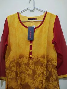 Jainish Floral Mango Print Yellow Red Kurta