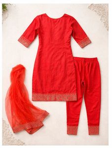 Elegant Saffron Embroidered Suit Set with Dupatta