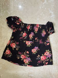 Black Floral Smocked Off-Shoulder Top