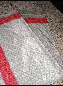 satin Grey Saree with Red Bord