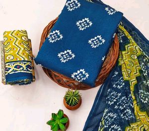 Blue Printed Unstitched Kurta Set materials