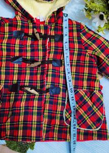 Red Plaid Toggle Winter Coat
