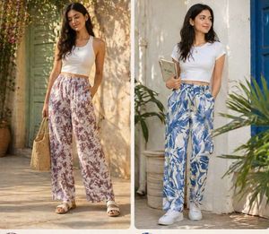 2 Pairs Floral Print Palazzo Pants