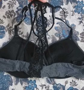 Gray Push-Up Bra with Lace Detail
