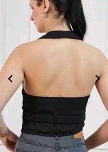 Stylish Black Halter Top with Belt Detail