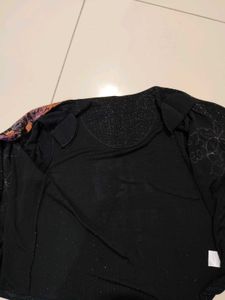 Sparkly Black Cardigan with Floral Accent