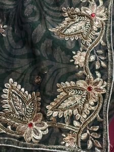 hand work saree mehandi color