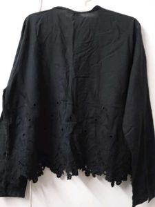 Black Embroidered Collared Shirt